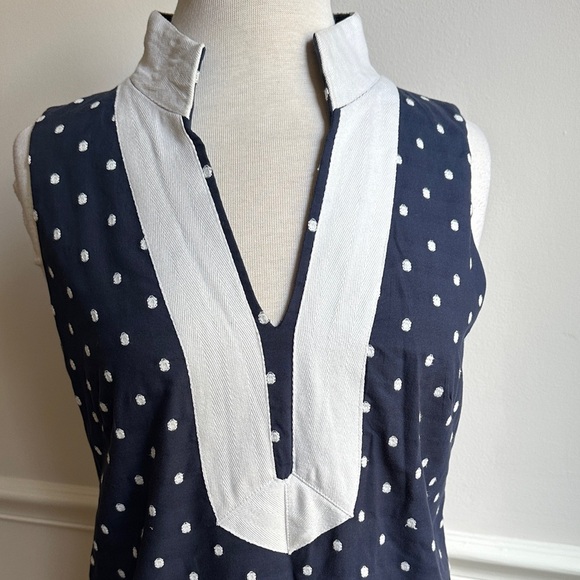 Eliza J Navy and White Polka Dot Shift Dress Mandarin Collar size 8 EUC - Picture 3 of 8